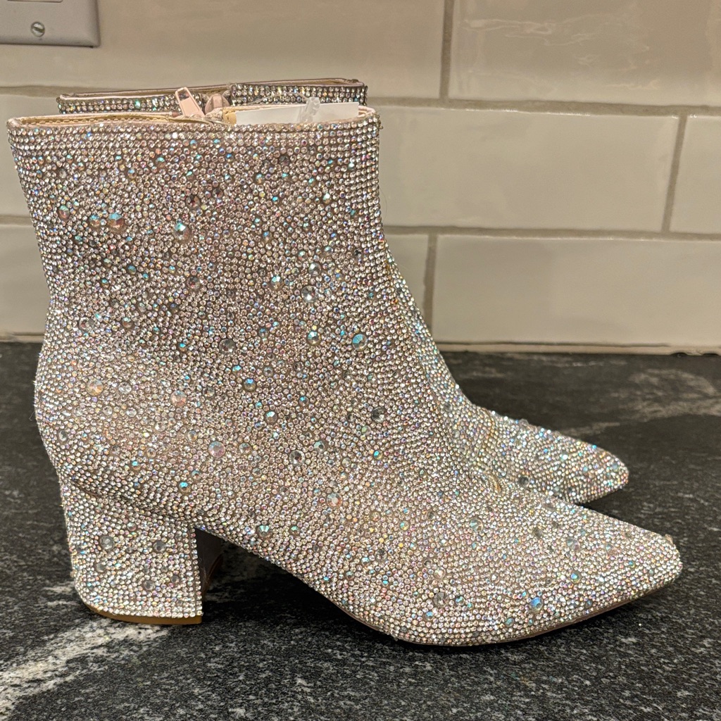 Betsey Johnson Kyla Rhinestone Booties Size 7.5 Missing Stones Sparkly